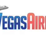 Logo of Vegas Air with an airplane flying above the text.